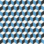 Carreau Cube Petit Bleu, Noir & Blanc