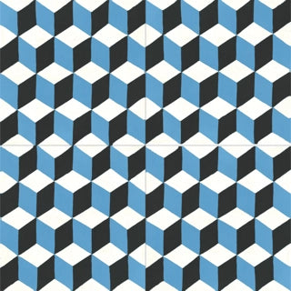 Carreau Cube Petit Bleu, Noir & Blanc