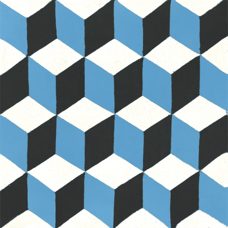 Carreau Cube Petit Bleu, Noir & Blanc