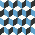 Piastrella a cubo piccolo blu, nero e bianco