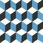 Carreau Cube Petit Bleu, Noir & Blanc