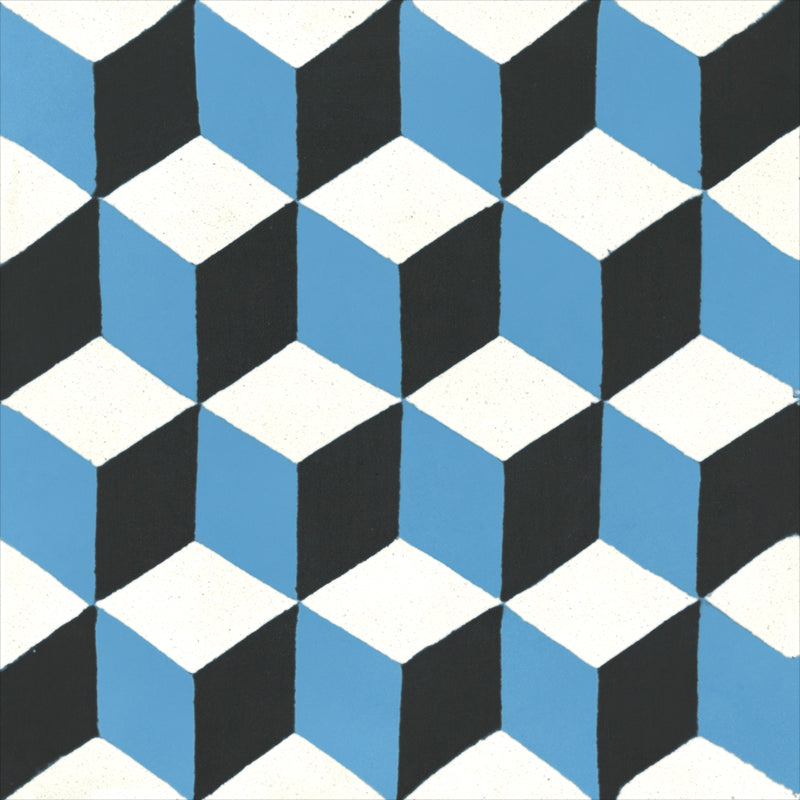 Carreau Cube Petit Bleu, Noir & Blanc